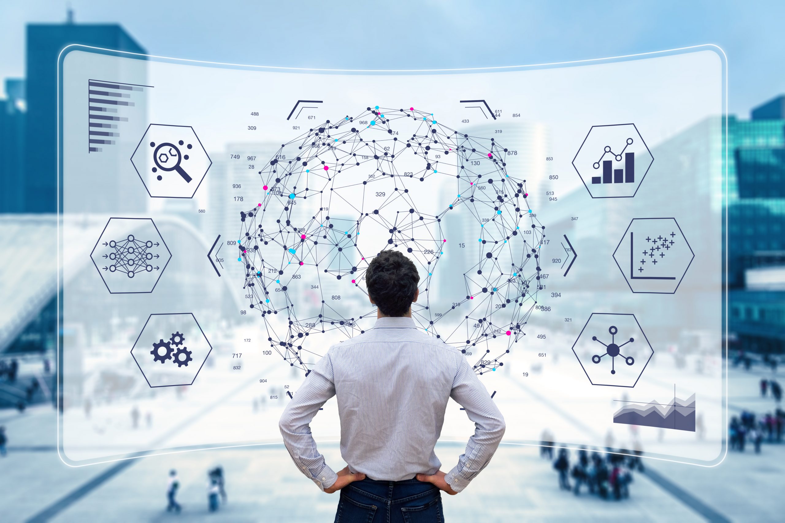 Business man looking at data for lodging procurement